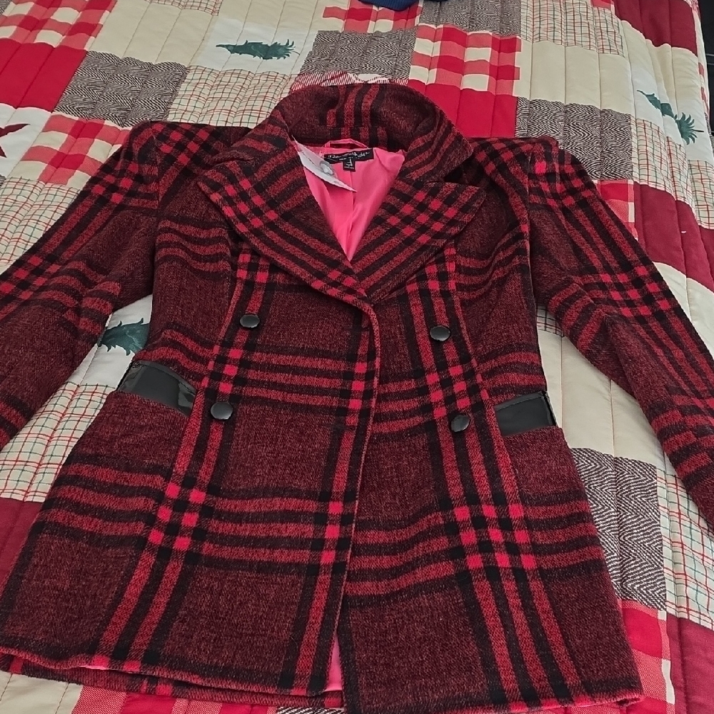 Miss Selfridge Red Plaid Pea Coat